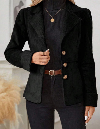 Casual Fashion Cold-proof Warm Fur Integrated Lapel Pocket Jacket