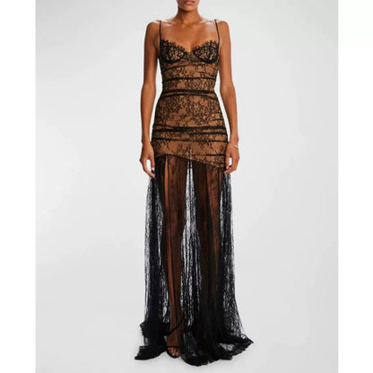 French high-end light-luxury and niche lace suspender mermaid dress waist-cinching design for women's coming-of-age ceremony