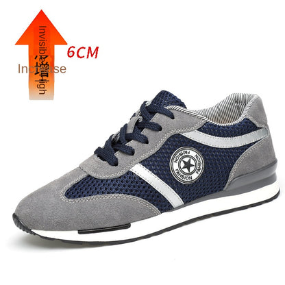 Men's Sports Casual Shoes Korean Style Men's Shoes Hidden Internal Height Increase 8CM Suede Vintage Running Shoes Men