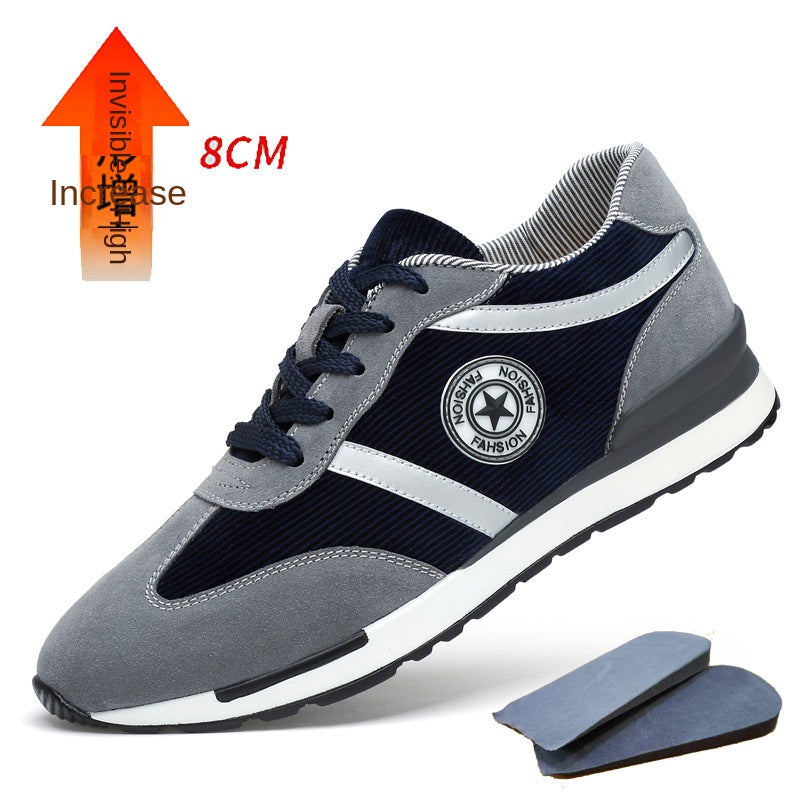 Men's Sports Casual Shoes Korean Style Men's Shoes Hidden Internal Height Increase 8CM Suede Vintage Running Shoes Men
