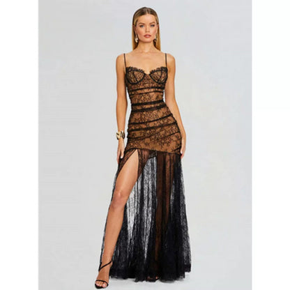French high-end light-luxury and niche lace suspender mermaid dress waist-cinching design for women's coming-of-age ceremony