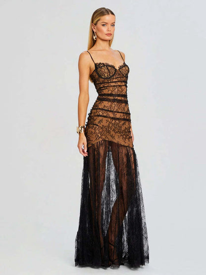 French high-end light-luxury and niche lace suspender mermaid dress waist-cinching design for women's coming-of-age ceremony