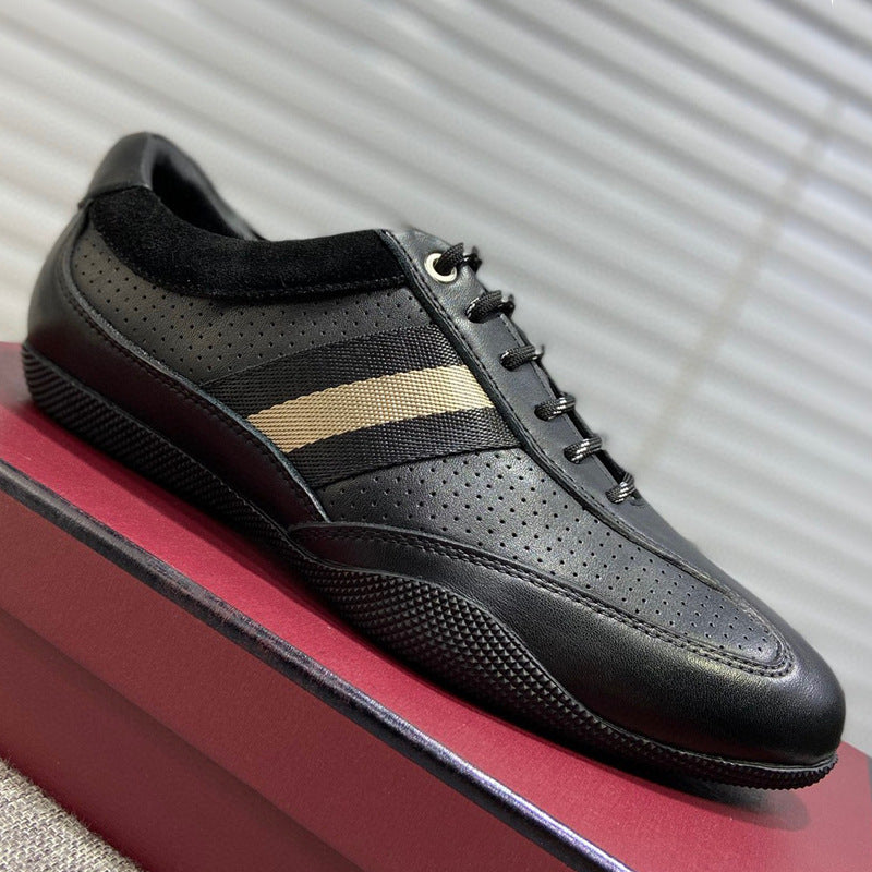 European High-End Trendy Men's Shoes, Big-Name Men's Leather Lace-Up Sports Casual Shoes, Breathable Genuine Leather Sneakers Alsy store