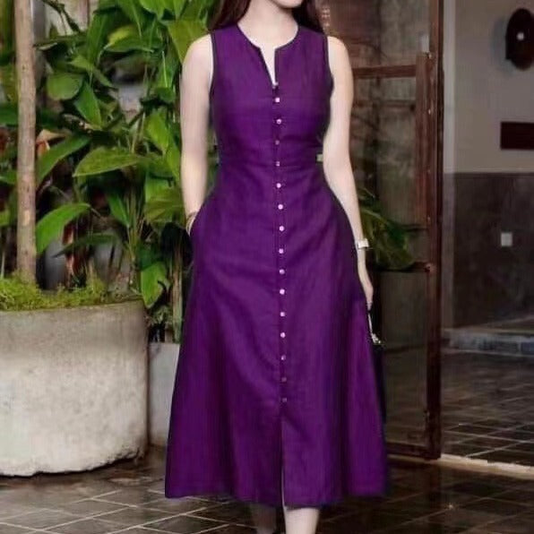 Amazon Cross-Border 2022 Summer New Fashion Elegant Dress Slimming Look Solid Color Skirt Wholesale Alsy store