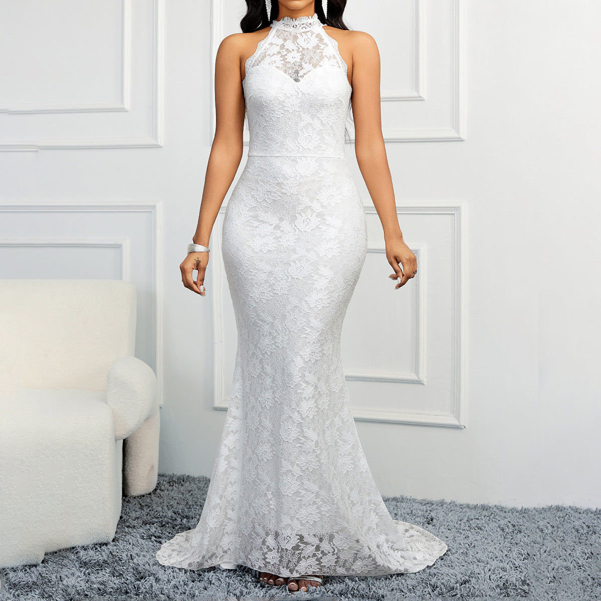 Fashion New Solid Color Trailing Dress Women