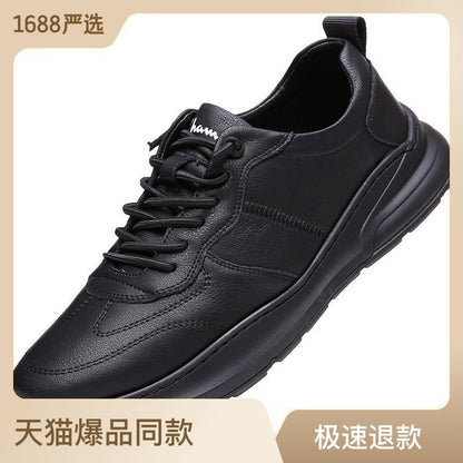 European Station New Autumn and Winter Men's Casual Shoes Genuine Leather Trendy Sports Sneakers fleece-lined Warm Black Men's Shoes Alsy store