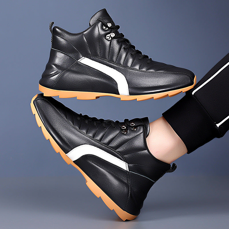 Alsy Celebrity Popular Cowhide Men's Shoes, Fashionable and Versatile Sports Velvet Sneakers, Trendyy High-Top Casual Shoes Alsy store