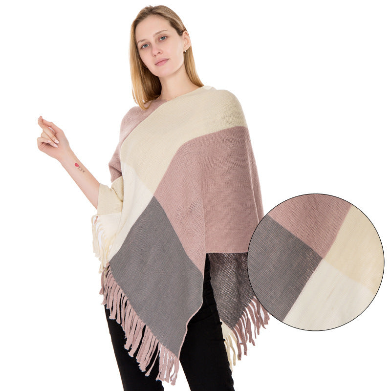 Large Plaid Color Matching Knitted Warm Shawl European And American Autumn And Winter - Alsy store