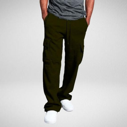 New Men's Drawstring Elastic Waist Solid Color Casual Pants Multi Pocket Trousers - Alsy store