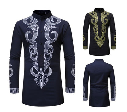 African Dashiki Robe Print Dress Shirt Men Hipster Hip Hop Casual - Alsy store