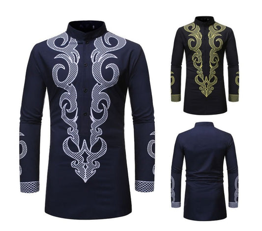 African Dashiki Robe Print Dress Shirt Men Hipster Hip Hop Casual - Alsy store