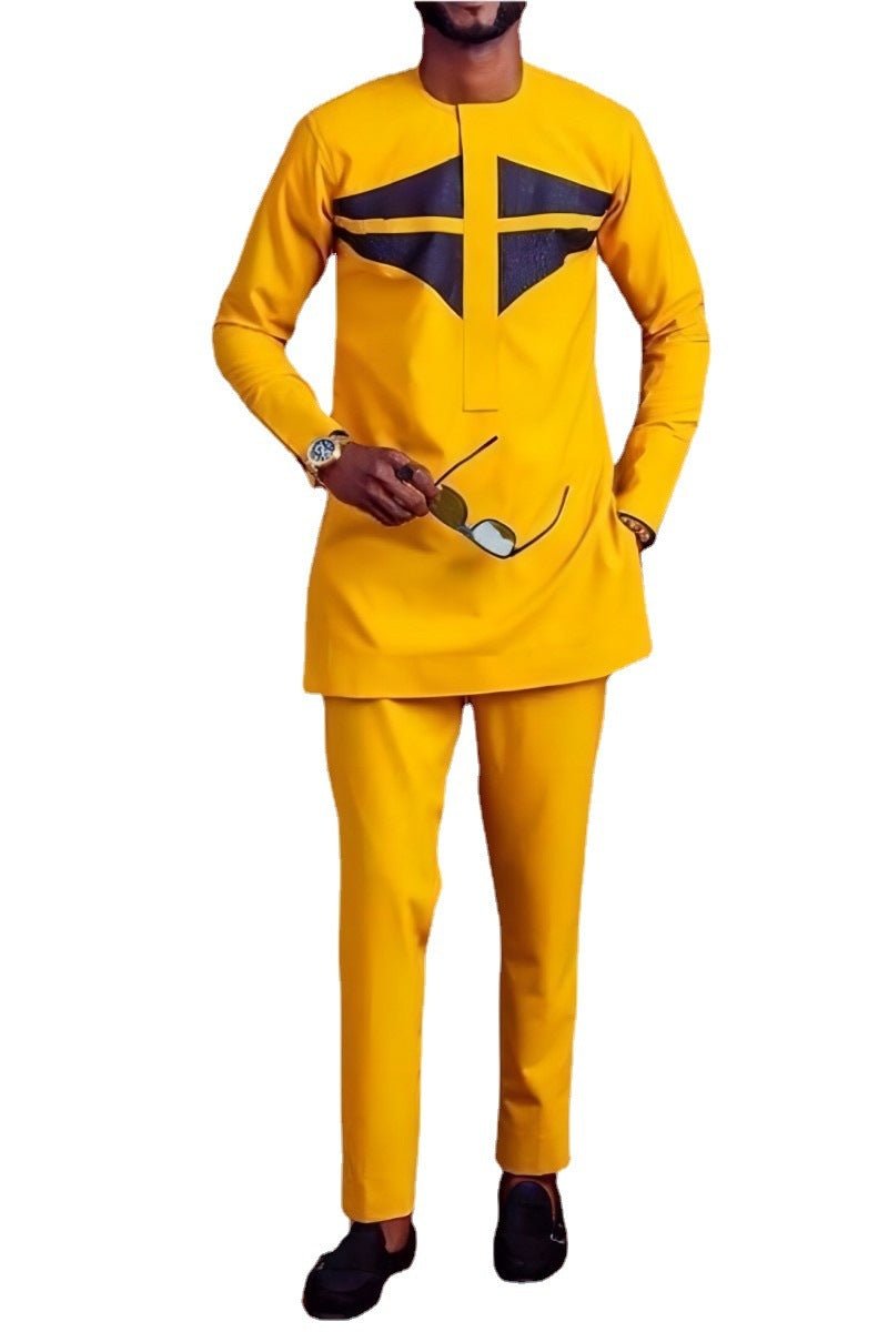 African Ethnic Style Casual Suit Yellow Shirt And Trousers 2 - piece Suit - Alsy store
