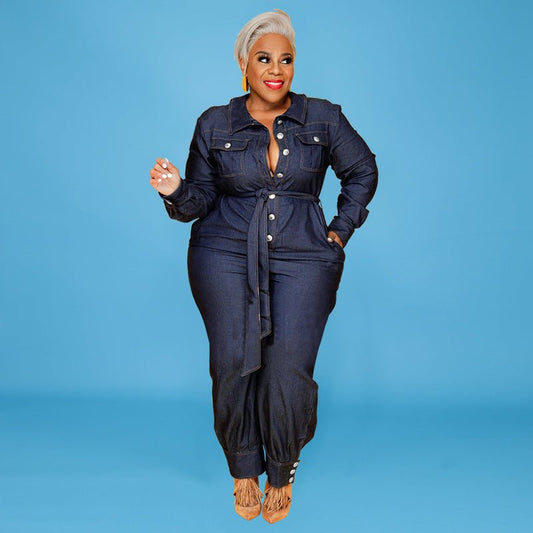 Autumn Lazada Rpmpers Plus Big Size Fat Women Denim Jumpsuit - Alsy store
