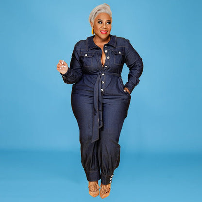 Autumn Lazada Rpmpers Plus Big Size Fat Women Denim Jumpsuit - Alsy store