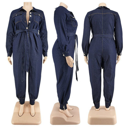 Autumn Lazada Rpmpers Plus Big Size Fat Women Denim Jumpsuit - Alsy store