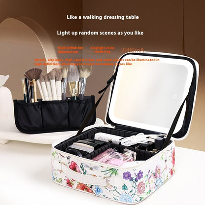 Cosmetic Bag Portable Cosmetics Storage Box With Light And Mirror