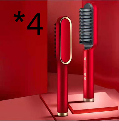 New 2 In 1 Hair Straightener Hot Comb Negative Ion Curling Tong Dual-purpose Electric Hair Brush - Alsy store