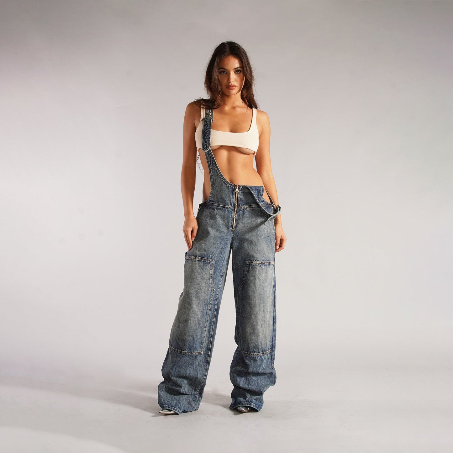 Y2K Denim Overalls With Pockets Fashion Loose Jumpsuit Streetwear Zipper Jeans Pants Womens Clothing - Alsy store