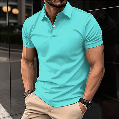 Summer Short Sleeve Polo Shirt Men Solid Color Button Lapel Button Top - Alsy store