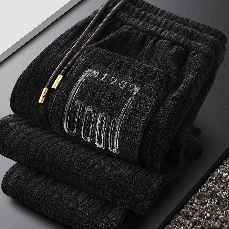 Black With Extra Lining Men's Sports Corduroy Autumn And Winter Chenille Sweatpants