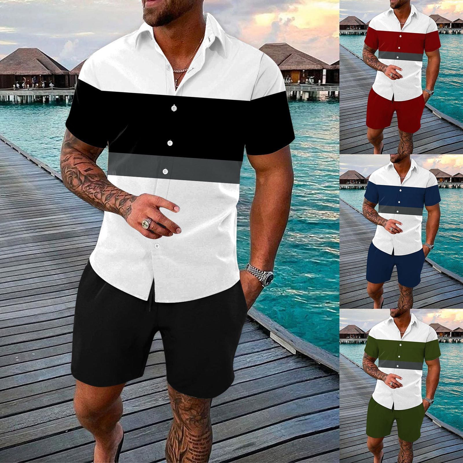 Fashion Men Summer Lapels Shirt Outfit - Alsy store