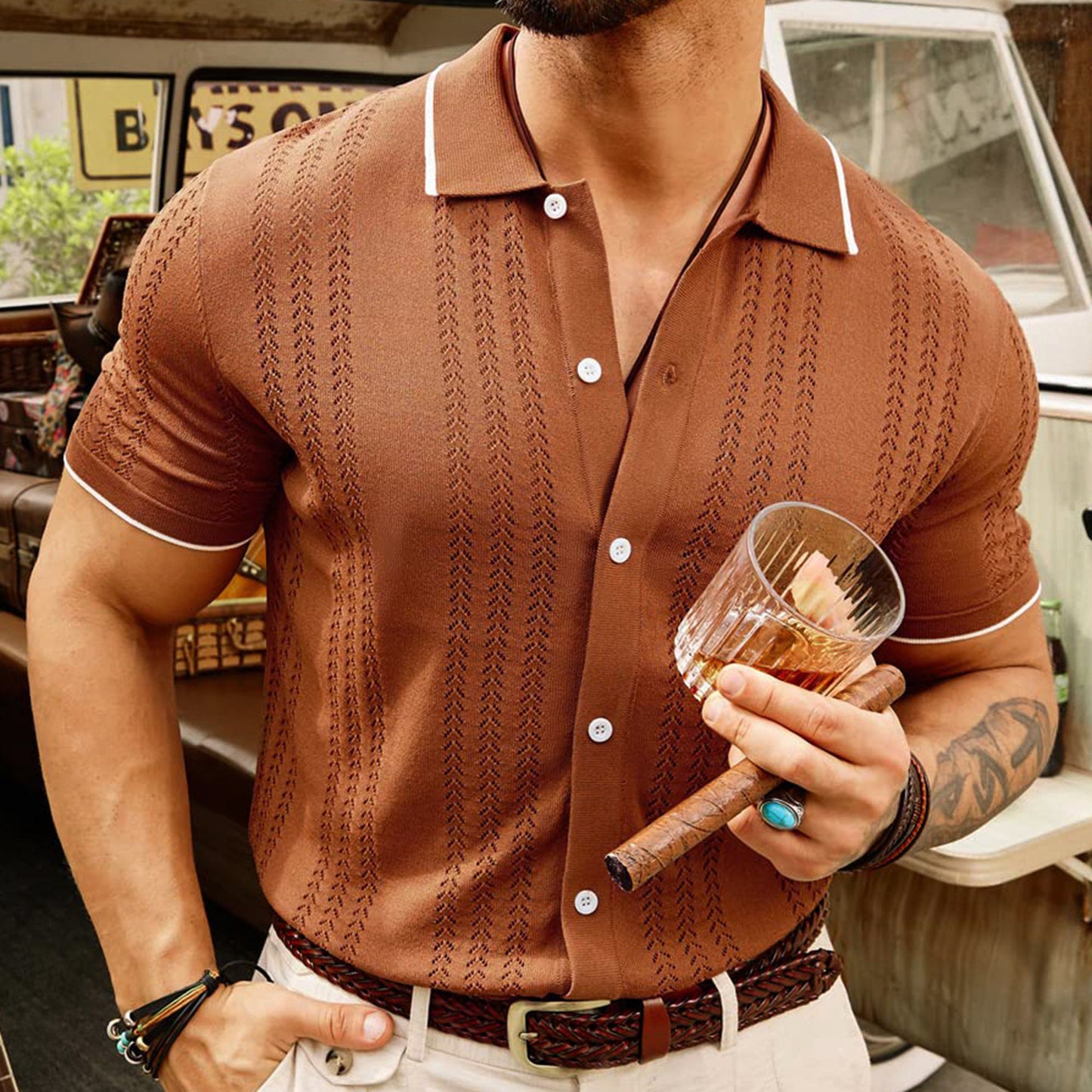 Short-sleeved Polo Shirt Summer Button Lapel Top Fashion Business Men's Clothing - Alsy store