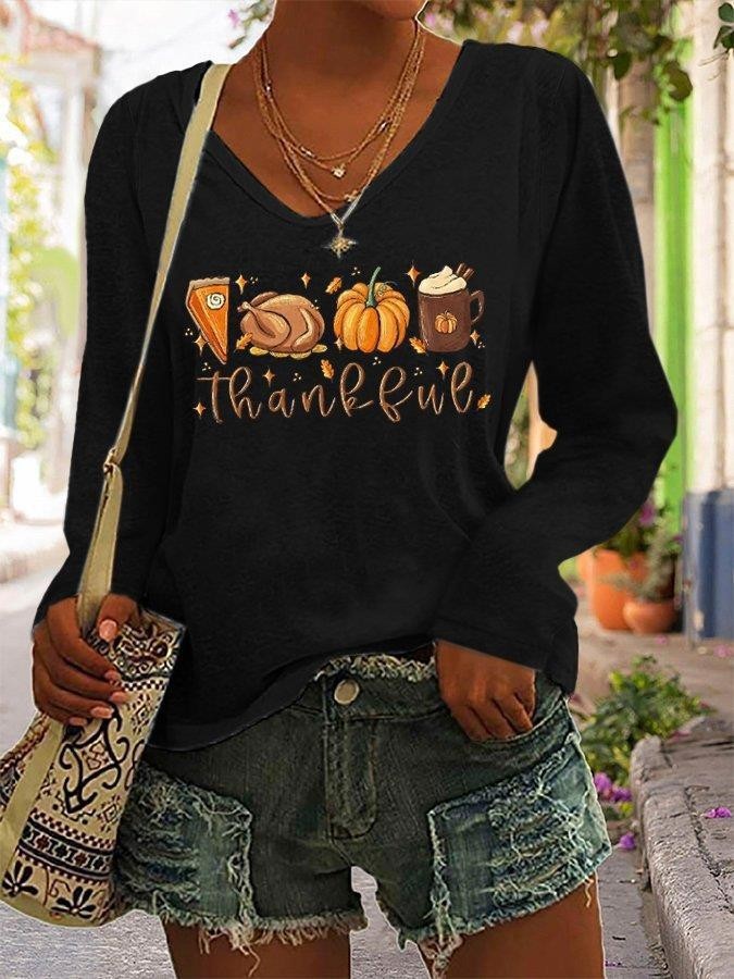 Women's V-neck Long Sleeved T-shirt