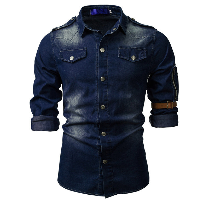 Fashion Men's Washed Denim Long Sleeve Shirt - Alsy store