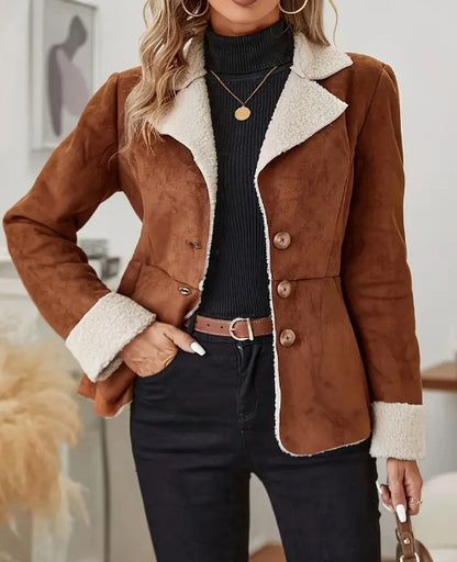 Casual Fashion Cold-proof Warm Fur Integrated Lapel Pocket Jacket