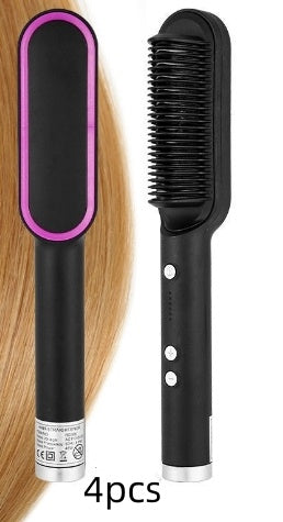 New 2 In 1 Hair Straightener Hot Comb Negative Ion Curling Tong Dual-purpose Electric Hair Brush - Alsy store