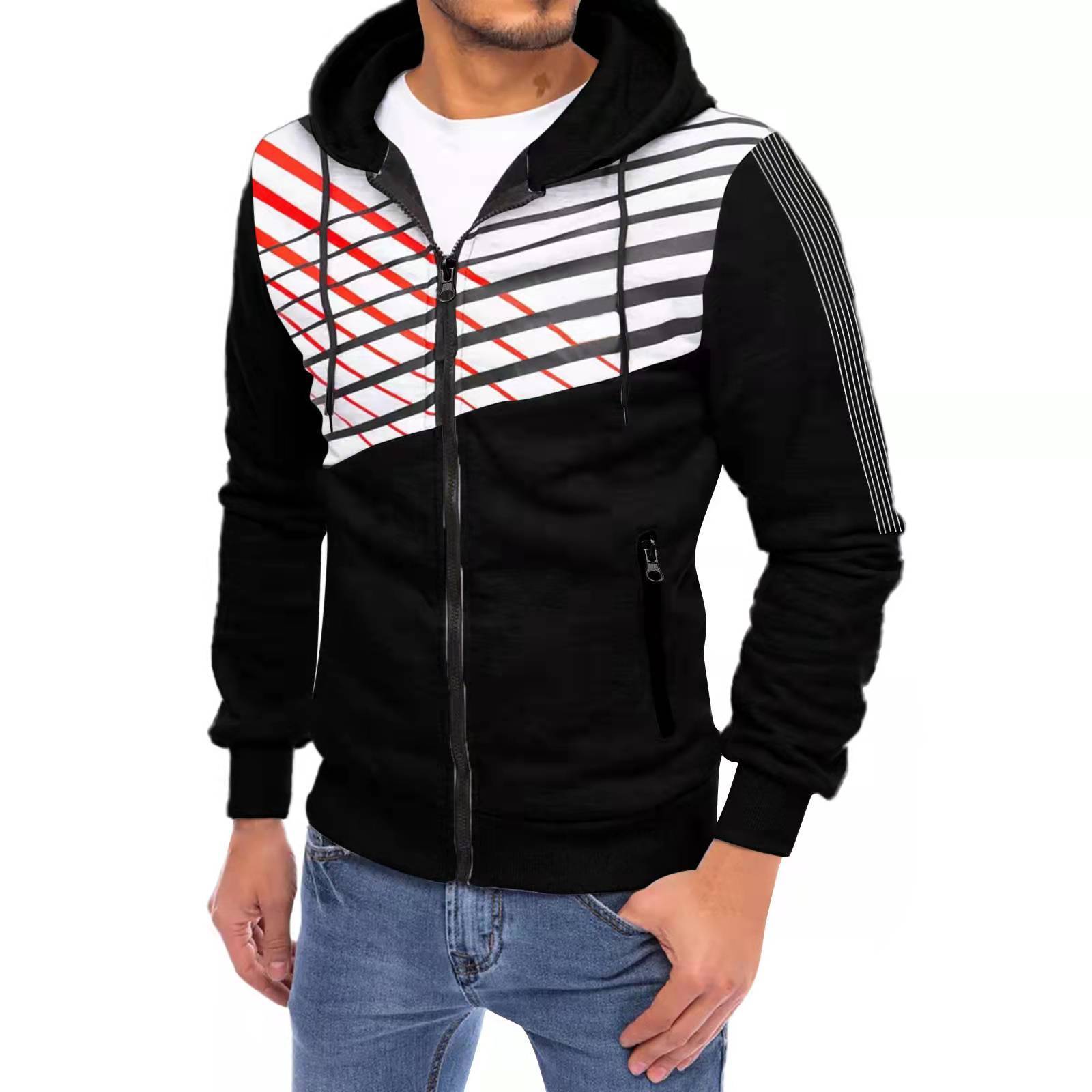 Men's Cardigan Hooded Patchwork Print Sweatshirt - Alsy store