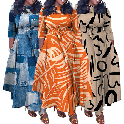 Fashion Elegant Tied African Plus Size Long Dress