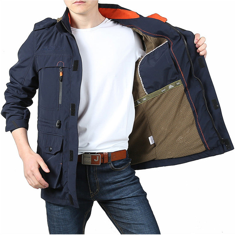 Cross-border Alsy jacket men's mid-length casual outdoor hooded plus size jacket men's jacket spring and autumn - Alsy store