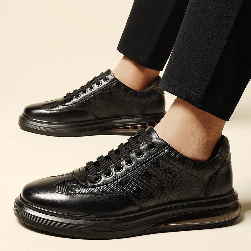 European and American 2023 New Cowhide Men's Shoes Carved Air Cushion Casual Leather Shoes Trendy Shoes Men's Shoes - Alsy store