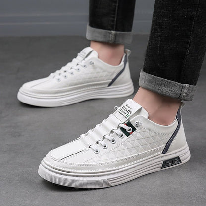 European station men's shoes 2023 spring new light luxury white shoes trendy all - match soft bottom breathable low - top casual board shoes - Alsy store