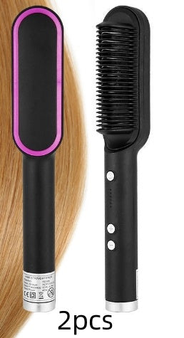 New 2 In 1 Hair Straightener Hot Comb Negative Ion Curling Tong Dual-purpose Electric Hair Brush - Alsy store