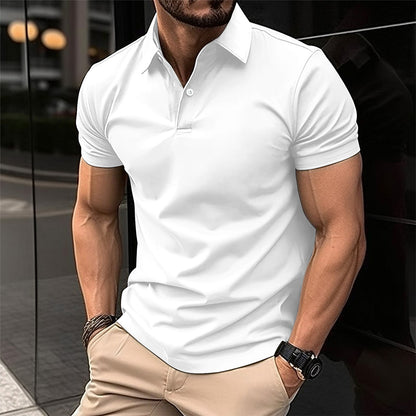 Summer Short Sleeve Polo Shirt Men Solid Color Button Lapel Button Top - Alsy store