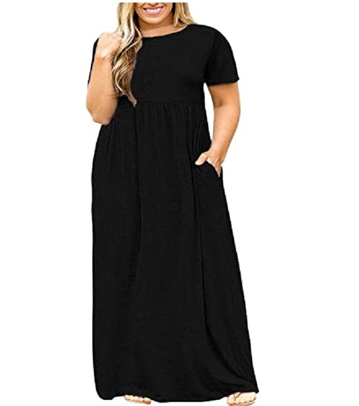 Short Sleeve Round Neck Solid Color Dress - Alsy store