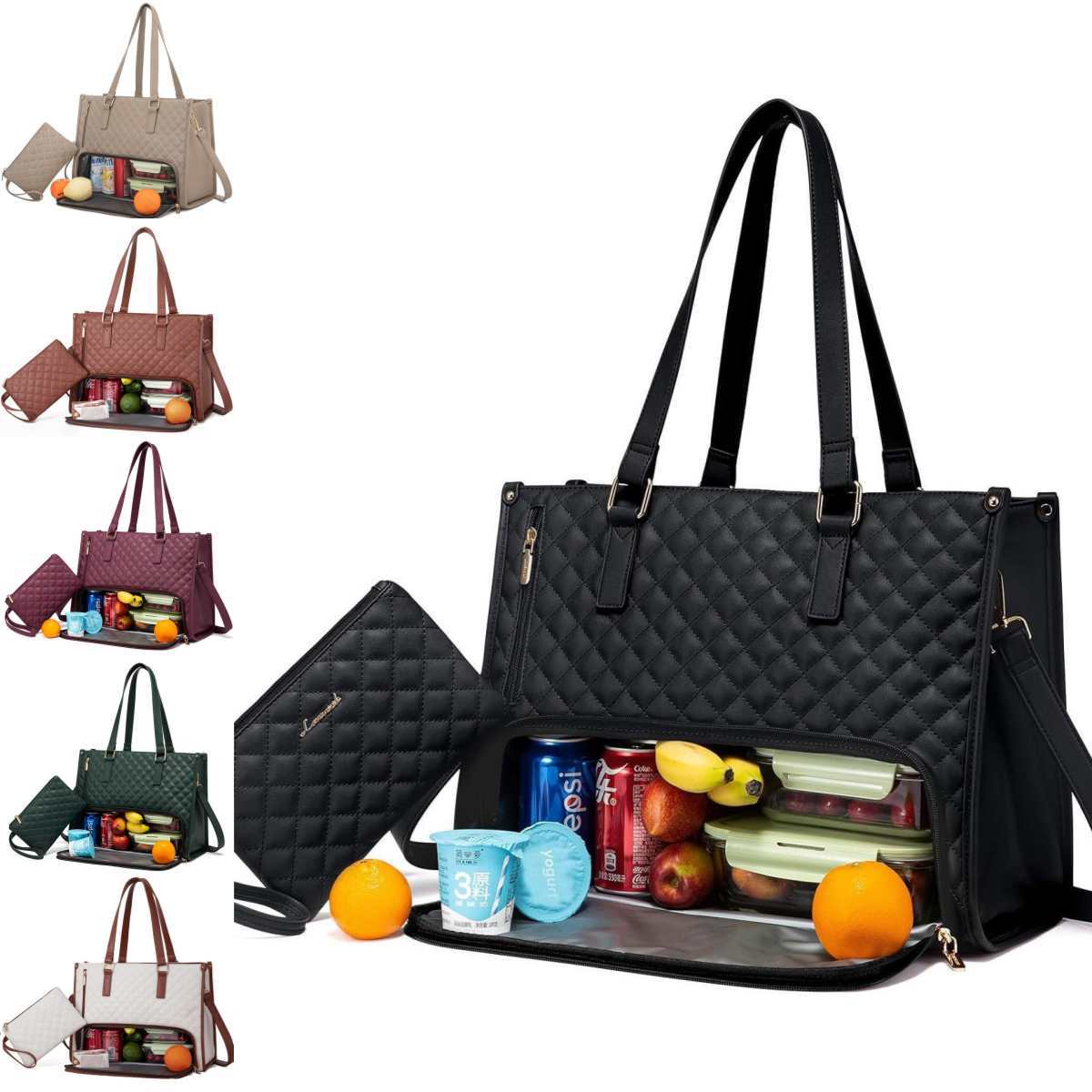 Fashionable Lunch Tote Bag Women's Thermal Insulation Lunch Box Leak - proof Crossbody Computer Storage Bag Quilted Large Capacity Handbag With Purse - Alsy store