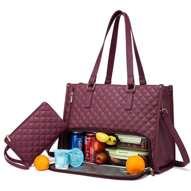 Fashionable Lunch Tote Bag Women's Thermal Insulation Lunch Box Leak - proof Crossbody Computer Storage Bag Quilted Large Capacity Handbag With Purse - Alsy store