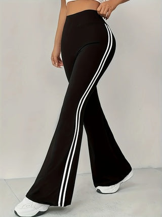 Striped Contrast Color Sports Flared Pants For Women High Waist Tummy Control All-match High Elastic Women's Pants - Alsy store