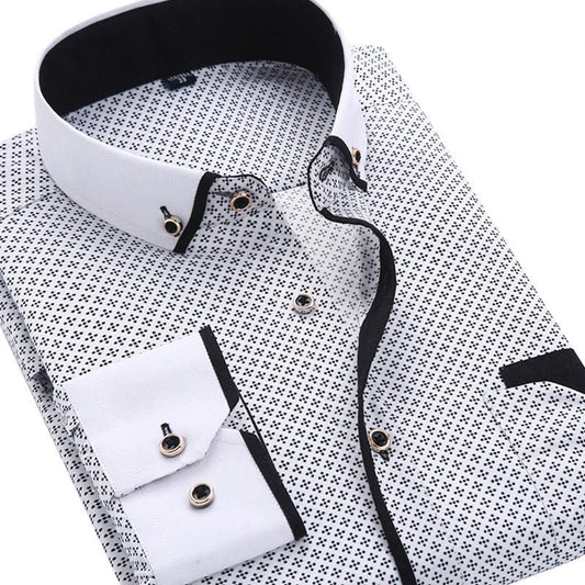 Men Fashion Casual Long Sleeved Printed shirt Slim Fit Male Social Business Dress Shirt Brand Men Clothing Soft Comfortable - Alsy store
