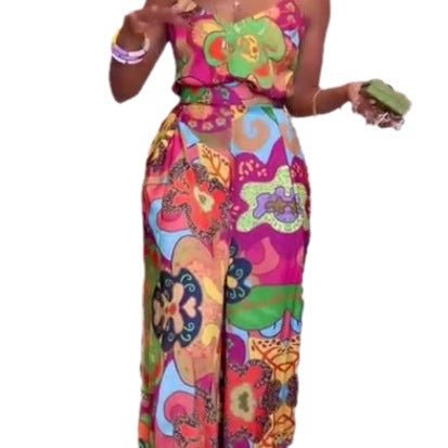 Printed European and American 2003 casual 2 pieces suit large version pantskirt fashion - Alsy store