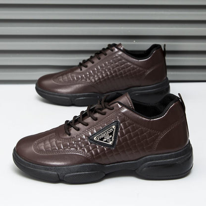 Spring and Autumn 2025 New Leather Shoes Sports Casual Men's Shoes All - match Thick - soled Anti - slip Wear - resistant Leather Men's Work Shoes - Alsy store