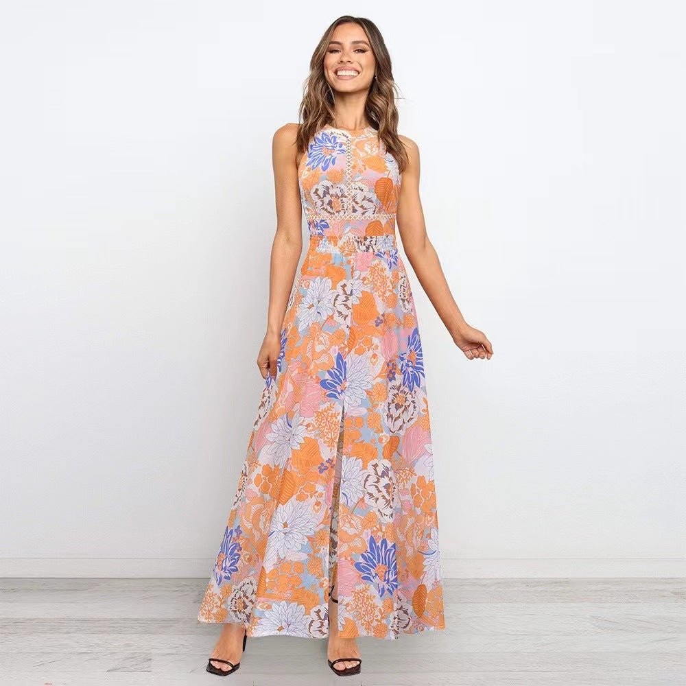 Summer Printed Round Neck Sleeveless Dress Halter Long - Alsy store