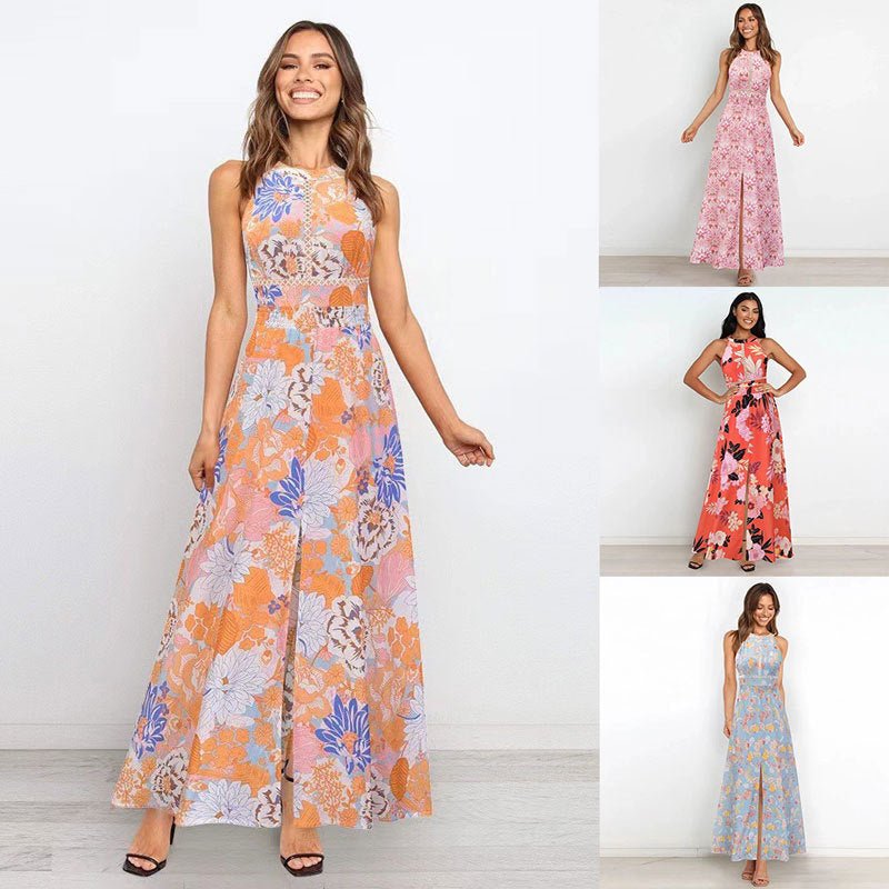 Summer Printed Round Neck Sleeveless Dress Halter Long - Alsy store