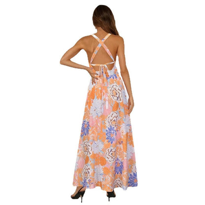 Summer Printed Round Neck Sleeveless Dress Halter Long - Alsy store