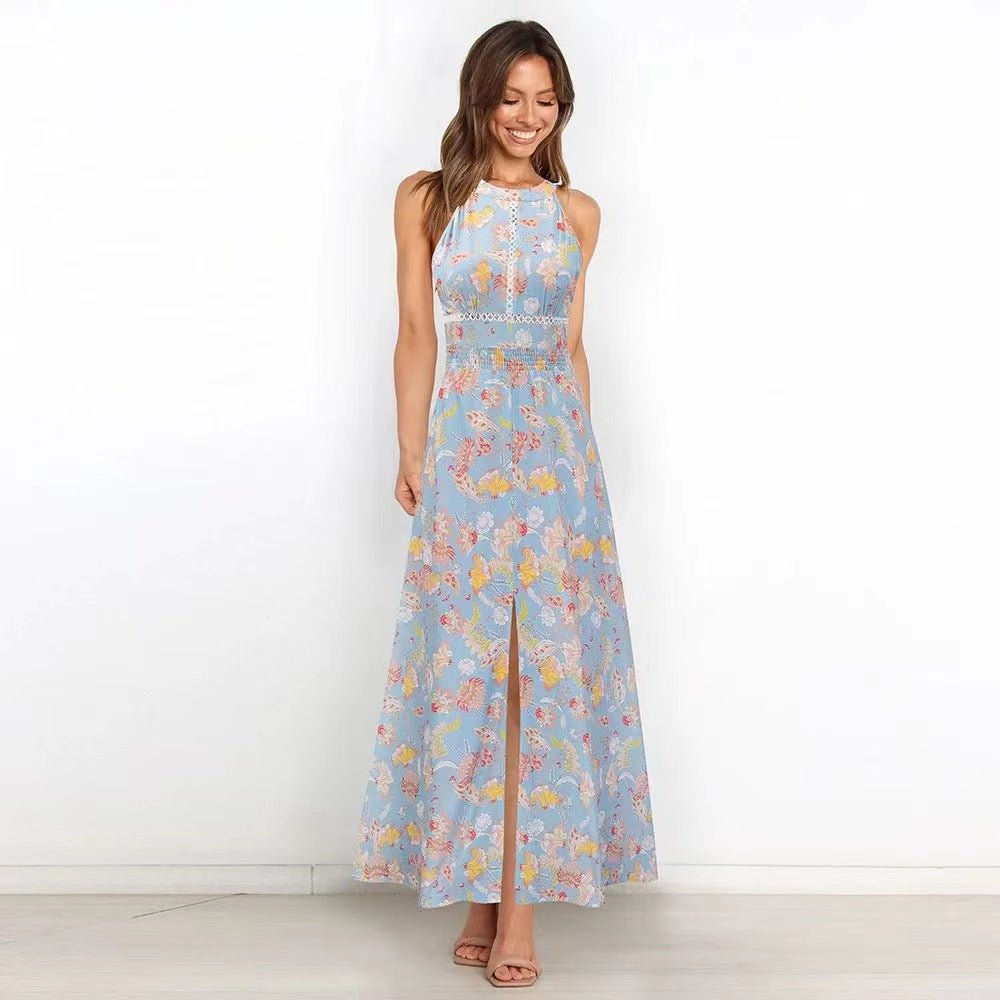 Summer Printed Round Neck Sleeveless Dress Halter Long - Alsy store